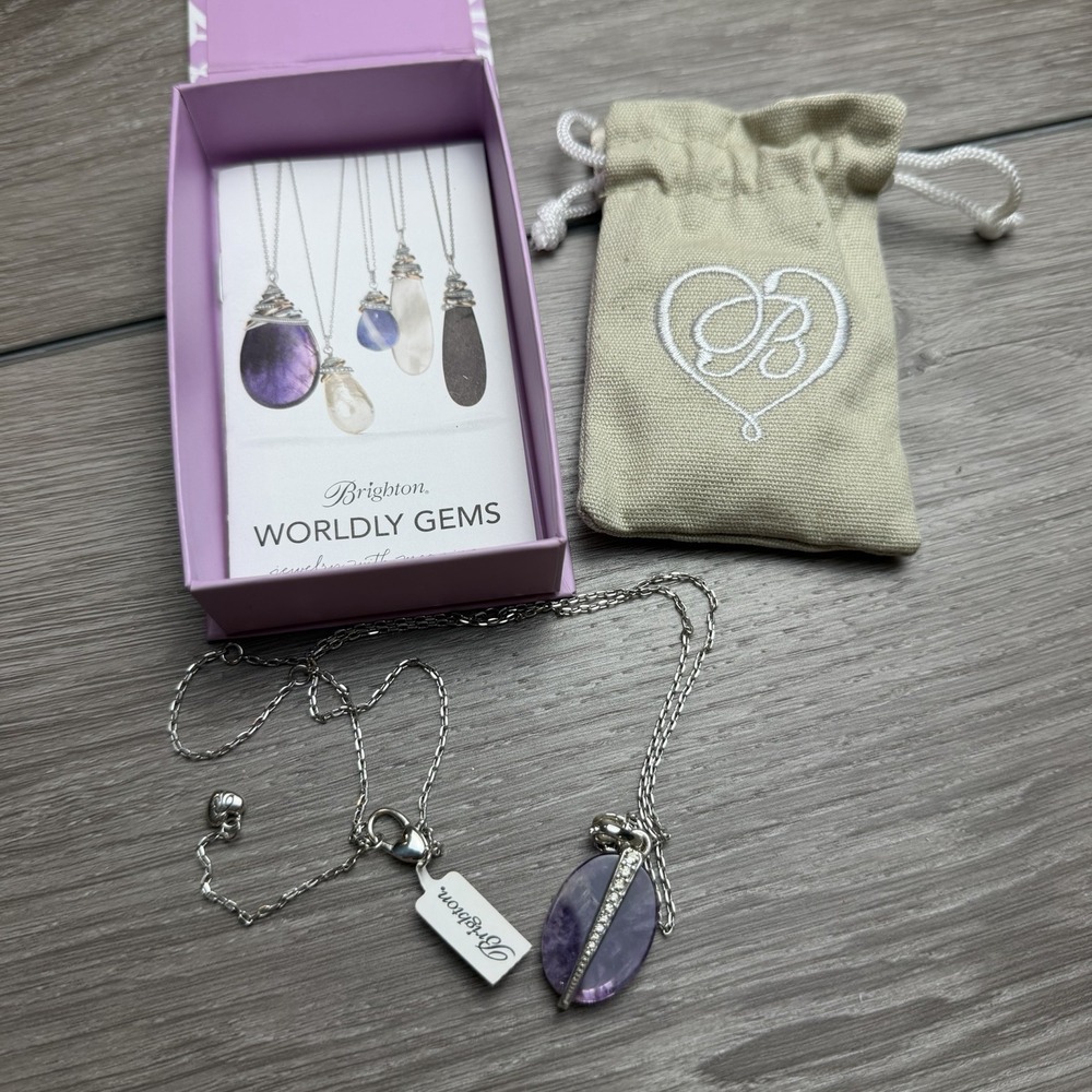 Brighton Worldly Gems Amethyst Necklace Purple Silver Pendant New